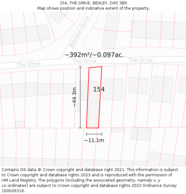 154, THE DRIVE, BEXLEY, DA5 3BX: Plot and title map