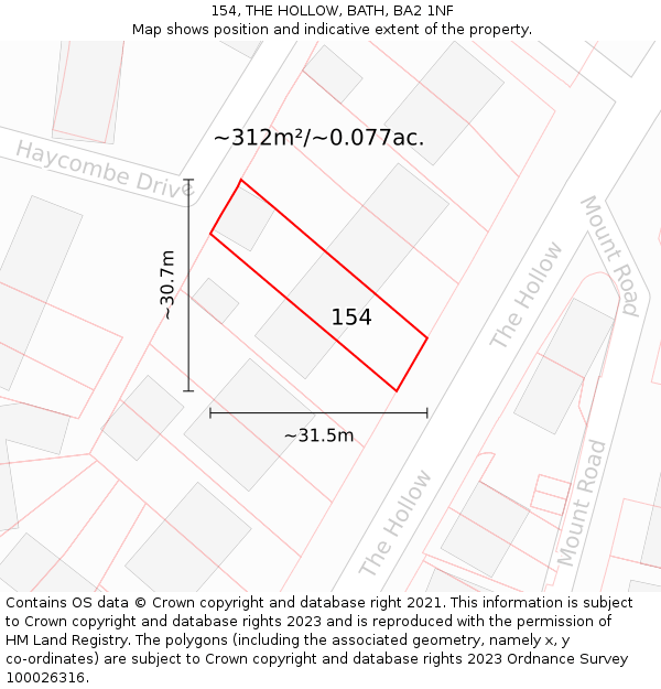 154, THE HOLLOW, BATH, BA2 1NF: Plot and title map