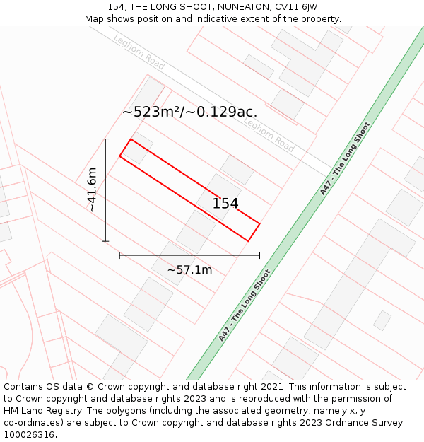 154, THE LONG SHOOT, NUNEATON, CV11 6JW: Plot and title map