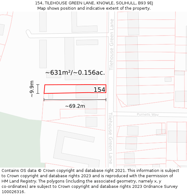 154, TILEHOUSE GREEN LANE, KNOWLE, SOLIHULL, B93 9EJ: Plot and title map