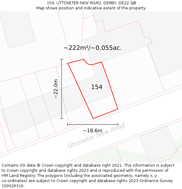 154, UTTOXETER NEW ROAD, DERBY, DE22 3JB: Plot and title map