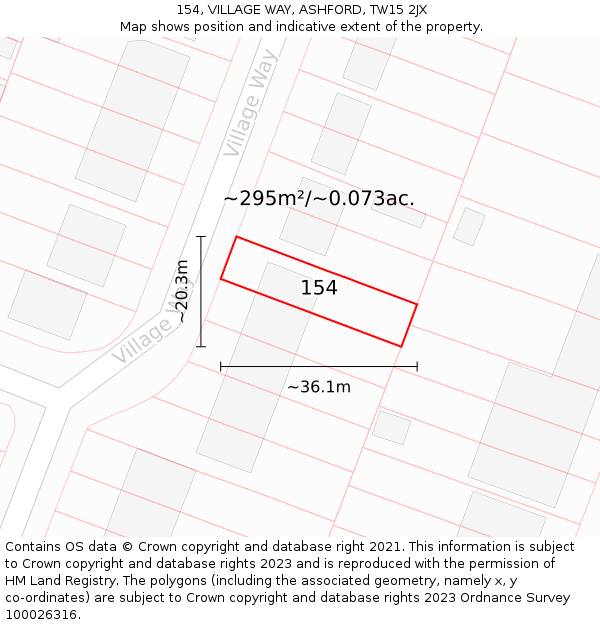 154, VILLAGE WAY, ASHFORD, TW15 2JX: Plot and title map