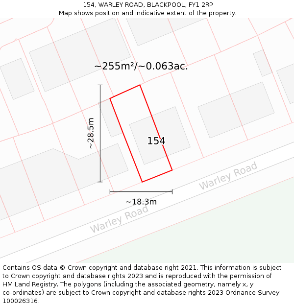 154, WARLEY ROAD, BLACKPOOL, FY1 2RP: Plot and title map