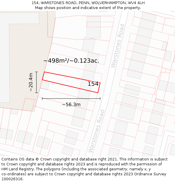 154, WARSTONES ROAD, PENN, WOLVERHAMPTON, WV4 4LH: Plot and title map