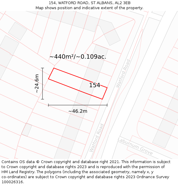 154, WATFORD ROAD, ST ALBANS, AL2 3EB: Plot and title map