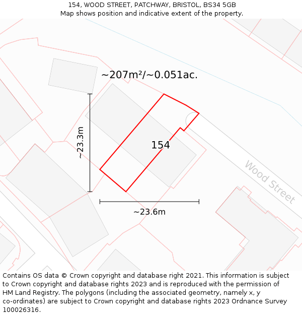 154, WOOD STREET, PATCHWAY, BRISTOL, BS34 5GB: Plot and title map