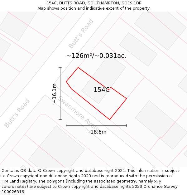 154C, BUTTS ROAD, SOUTHAMPTON, SO19 1BP: Plot and title map