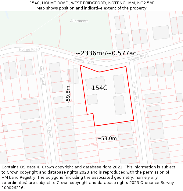 154C, HOLME ROAD, WEST BRIDGFORD, NOTTINGHAM, NG2 5AE: Plot and title map