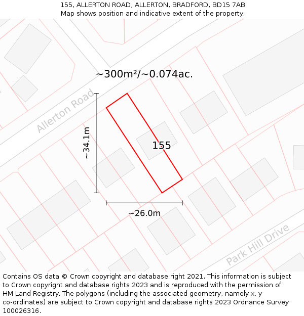 155, ALLERTON ROAD, ALLERTON, BRADFORD, BD15 7AB: Plot and title map