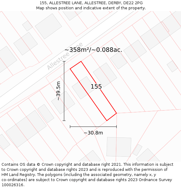 155, ALLESTREE LANE, ALLESTREE, DERBY, DE22 2PG: Plot and title map