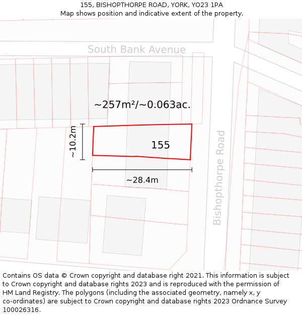 155, BISHOPTHORPE ROAD, YORK, YO23 1PA: Plot and title map