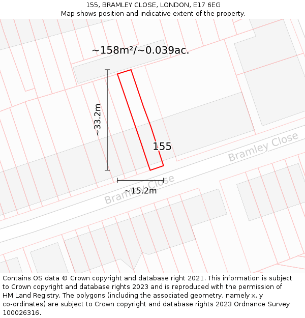 155, BRAMLEY CLOSE, LONDON, E17 6EG: Plot and title map