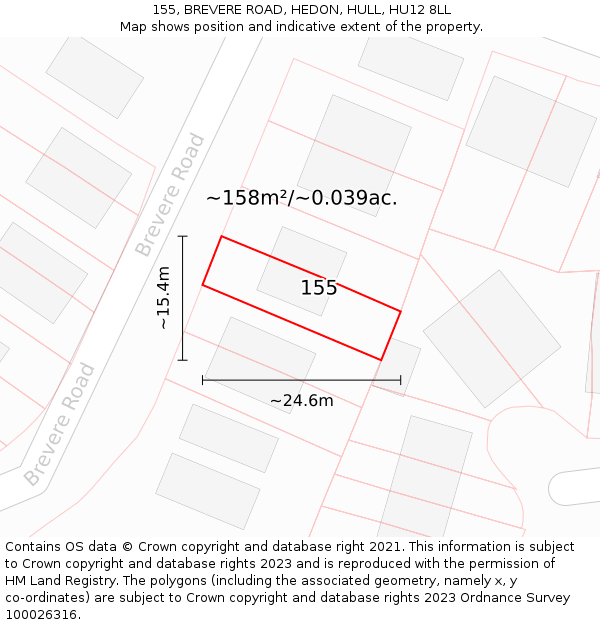 155, BREVERE ROAD, HEDON, HULL, HU12 8LL: Plot and title map