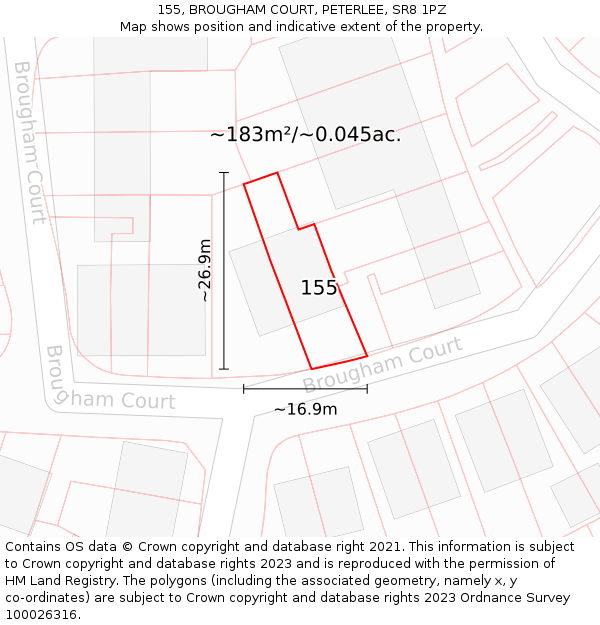 155, BROUGHAM COURT, PETERLEE, SR8 1PZ: Plot and title map