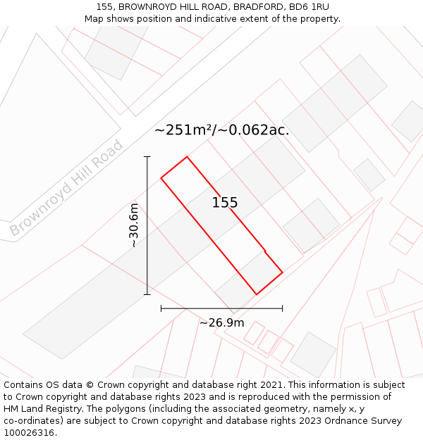 155, BROWNROYD HILL ROAD, BRADFORD, BD6 1RU: Plot and title map