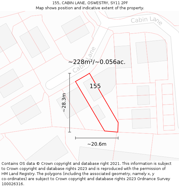 155, CABIN LANE, OSWESTRY, SY11 2PF: Plot and title map