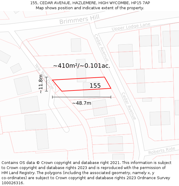 155, CEDAR AVENUE, HAZLEMERE, HIGH WYCOMBE, HP15 7AP: Plot and title map