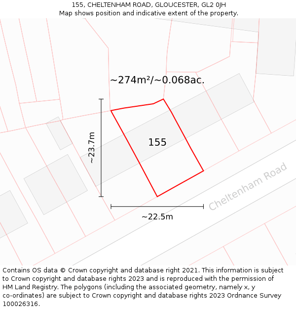 155, CHELTENHAM ROAD, GLOUCESTER, GL2 0JH: Plot and title map