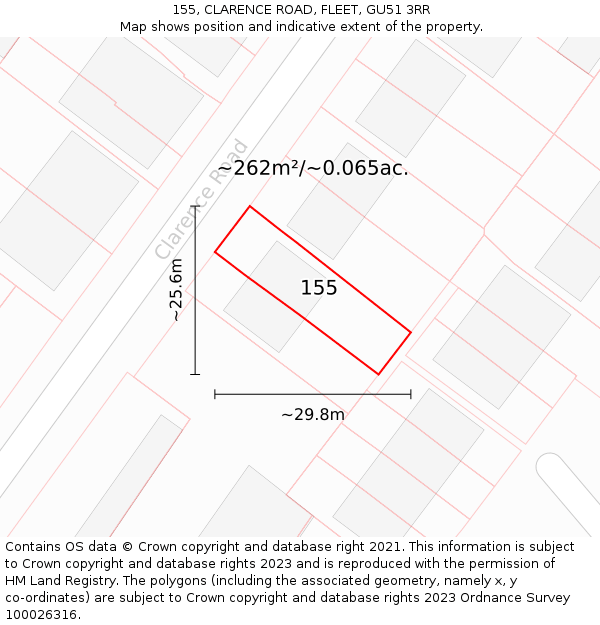 155, CLARENCE ROAD, FLEET, GU51 3RR: Plot and title map