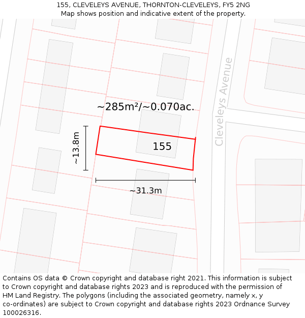 155, CLEVELEYS AVENUE, THORNTON-CLEVELEYS, FY5 2NG: Plot and title map