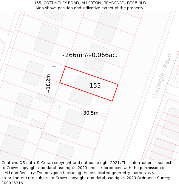 155, COTTINGLEY ROAD, ALLERTON, BRADFORD, BD15 9LD: Plot and title map