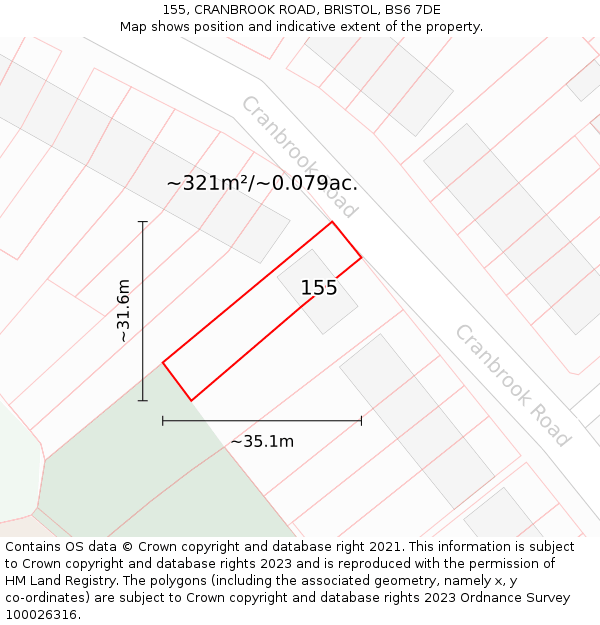 155, CRANBROOK ROAD, BRISTOL, BS6 7DE: Plot and title map