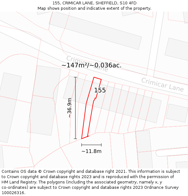 155, CRIMICAR LANE, SHEFFIELD, S10 4FD: Plot and title map