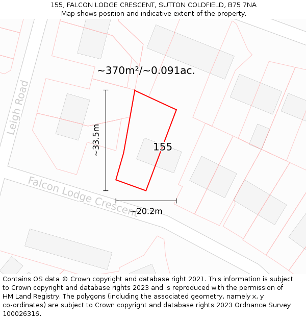 155, FALCON LODGE CRESCENT, SUTTON COLDFIELD, B75 7NA: Plot and title map