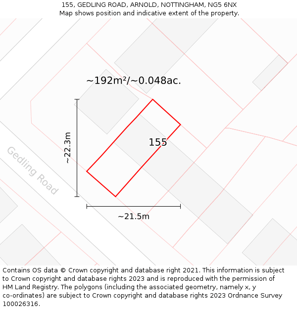 155, GEDLING ROAD, ARNOLD, NOTTINGHAM, NG5 6NX: Plot and title map