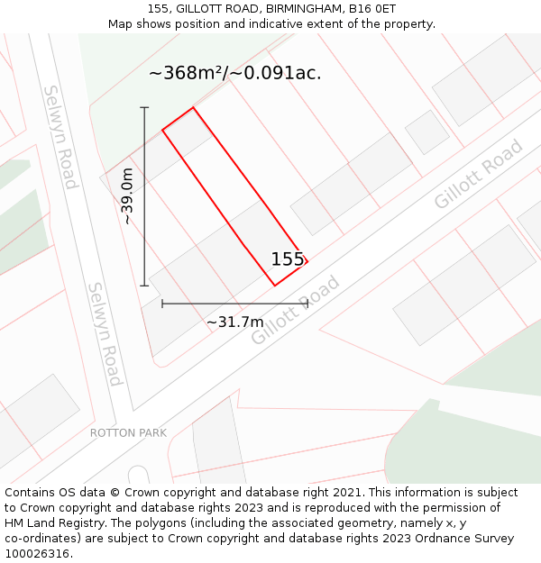 155, GILLOTT ROAD, BIRMINGHAM, B16 0ET: Plot and title map