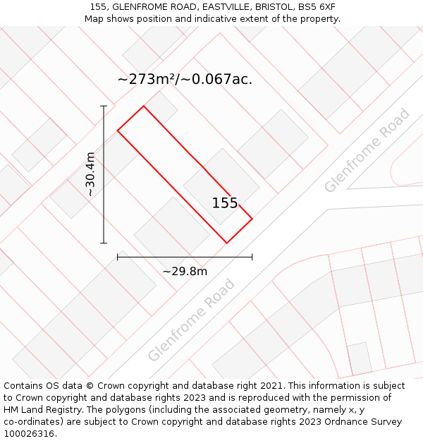 155, GLENFROME ROAD, EASTVILLE, BRISTOL, BS5 6XF: Plot and title map