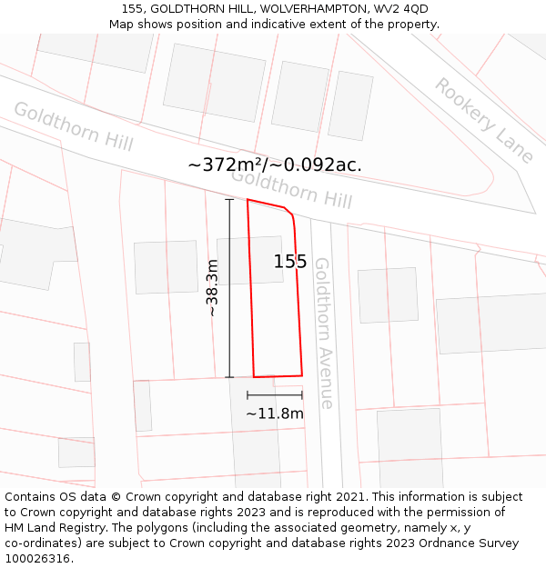 155, GOLDTHORN HILL, WOLVERHAMPTON, WV2 4QD: Plot and title map