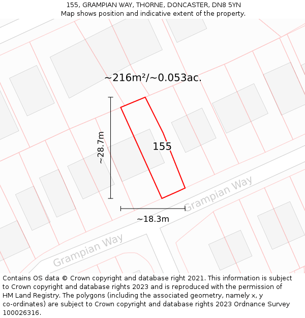 155, GRAMPIAN WAY, THORNE, DONCASTER, DN8 5YN: Plot and title map