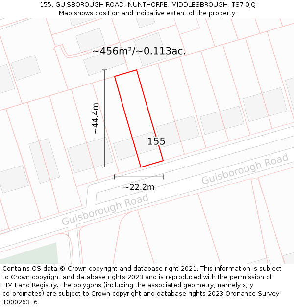 155, GUISBOROUGH ROAD, NUNTHORPE, MIDDLESBROUGH, TS7 0JQ: Plot and title map