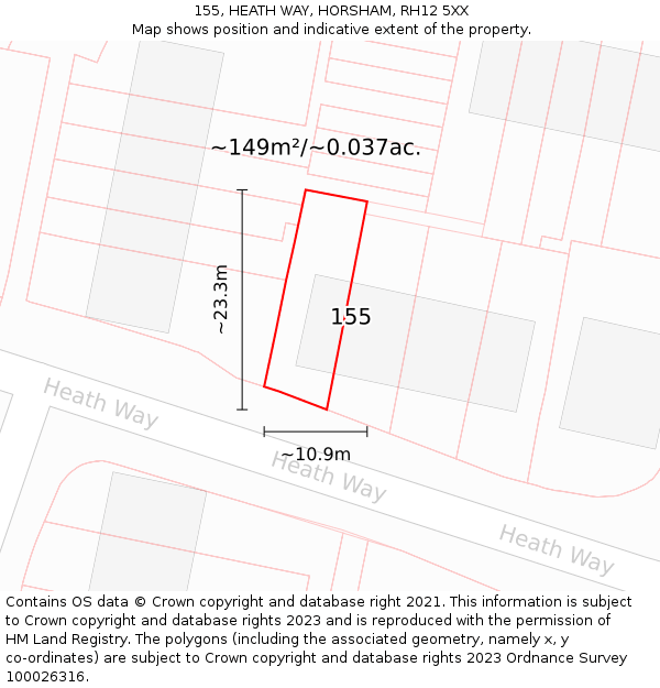 155, HEATH WAY, HORSHAM, RH12 5XX: Plot and title map