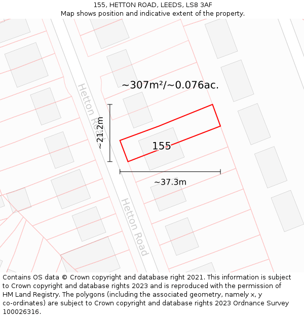 155, HETTON ROAD, LEEDS, LS8 3AF: Plot and title map