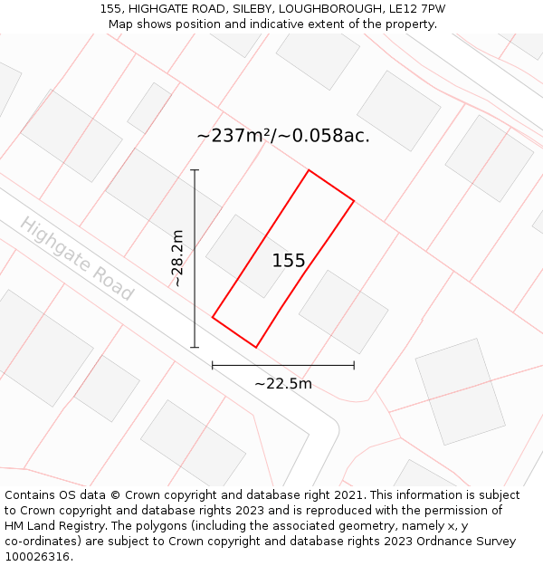 155, HIGHGATE ROAD, SILEBY, LOUGHBOROUGH, LE12 7PW: Plot and title map