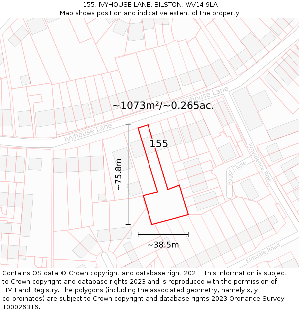 155, IVYHOUSE LANE, BILSTON, WV14 9LA: Plot and title map