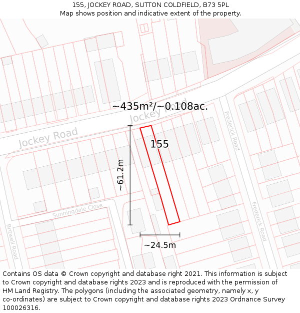 155, JOCKEY ROAD, SUTTON COLDFIELD, B73 5PL: Plot and title map