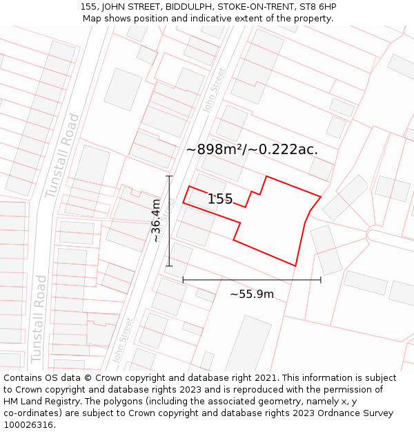 155, JOHN STREET, BIDDULPH, STOKE-ON-TRENT, ST8 6HP: Plot and title map