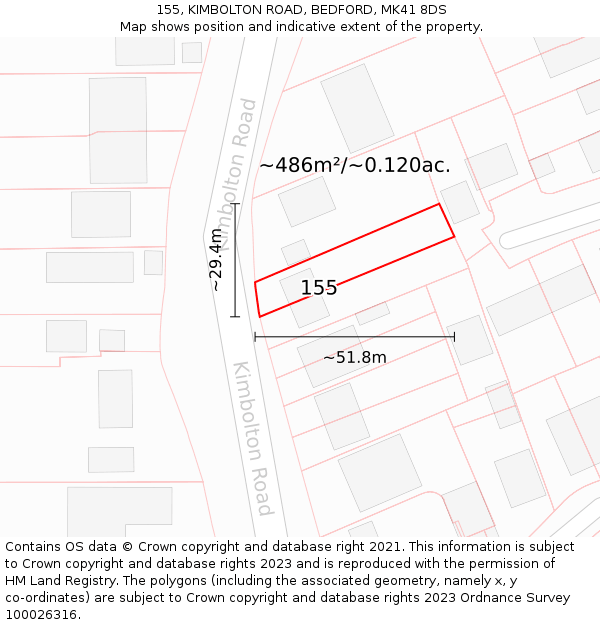 155, KIMBOLTON ROAD, BEDFORD, MK41 8DS: Plot and title map