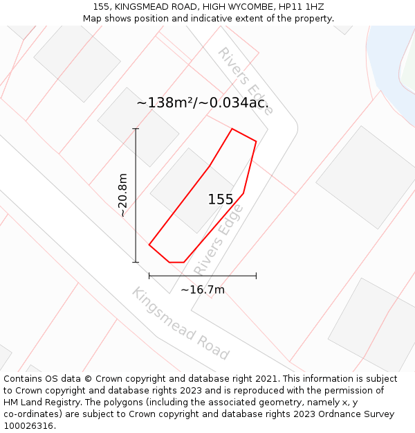 155, KINGSMEAD ROAD, HIGH WYCOMBE, HP11 1HZ: Plot and title map