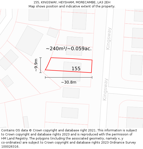 155, KINGSWAY, HEYSHAM, MORECAMBE, LA3 2EH: Plot and title map