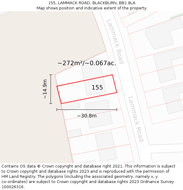 155, LAMMACK ROAD, BLACKBURN, BB1 8LA: Plot and title map