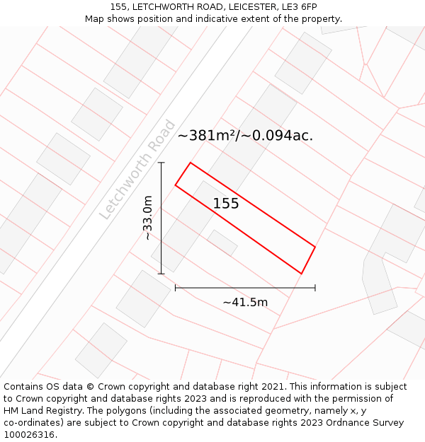 155, LETCHWORTH ROAD, LEICESTER, LE3 6FP: Plot and title map