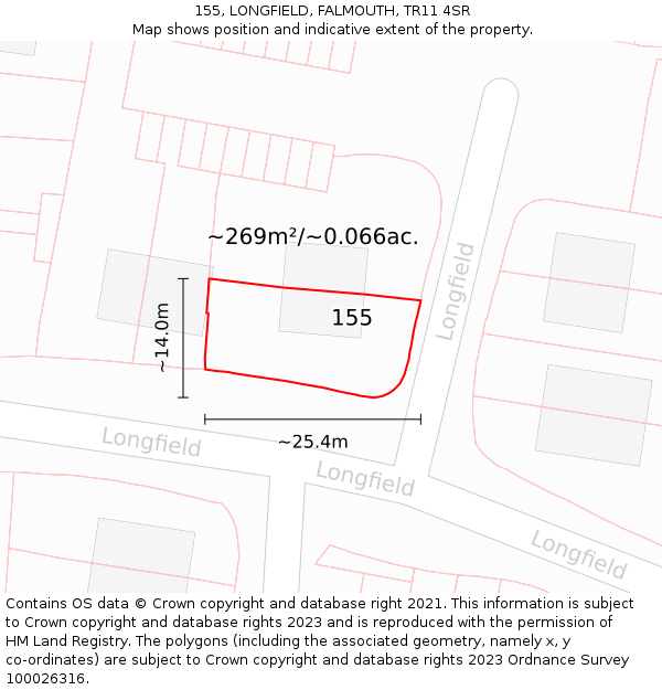 155, LONGFIELD, FALMOUTH, TR11 4SR: Plot and title map