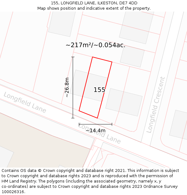 155, LONGFIELD LANE, ILKESTON, DE7 4DD: Plot and title map