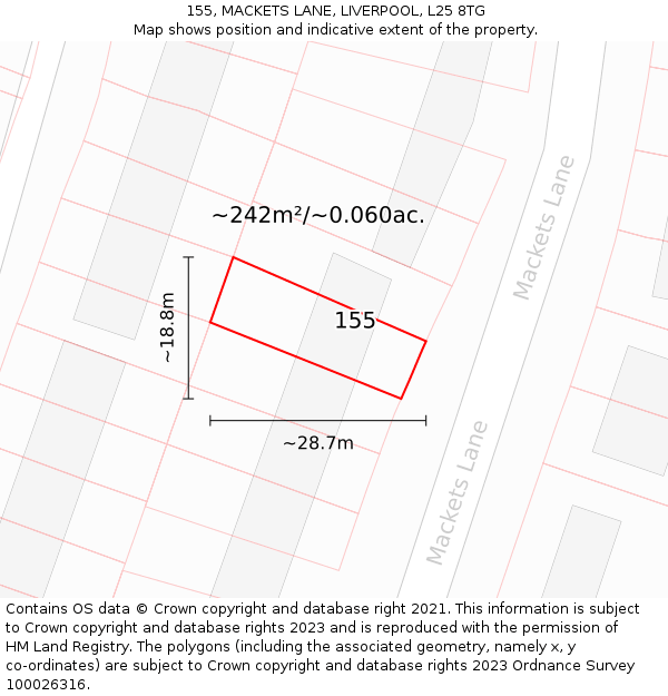 155, MACKETS LANE, LIVERPOOL, L25 8TG: Plot and title map