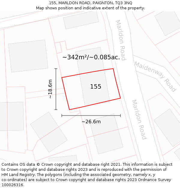 155, MARLDON ROAD, PAIGNTON, TQ3 3NQ: Plot and title map