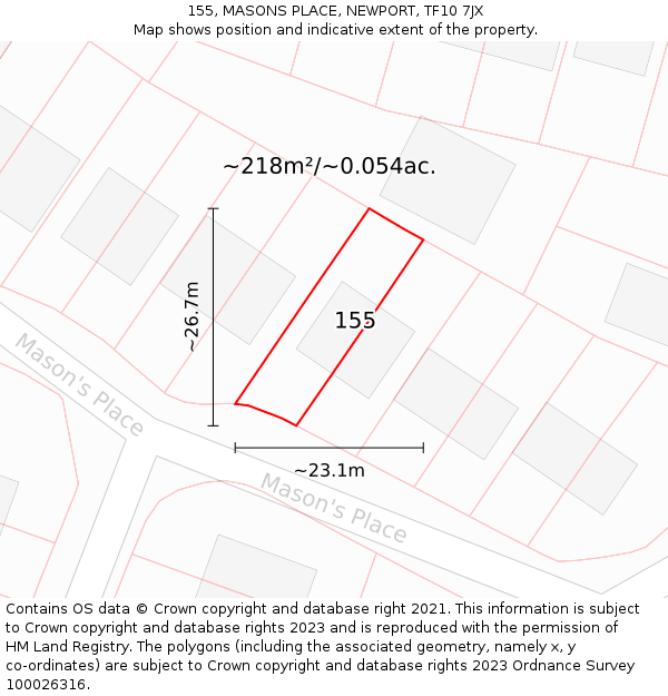 155, MASONS PLACE, NEWPORT, TF10 7JX: Plot and title map